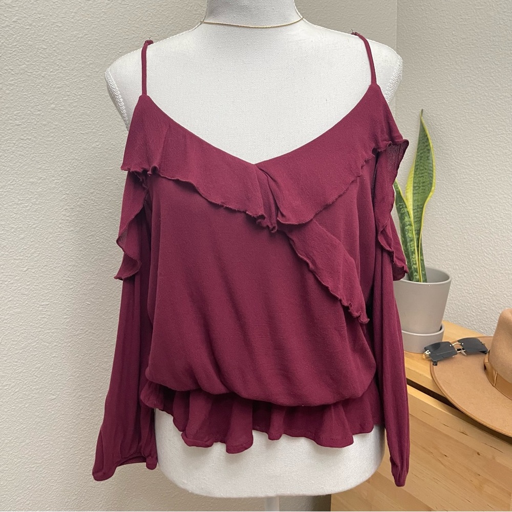 Ambiance Burgundy Ruffle Top